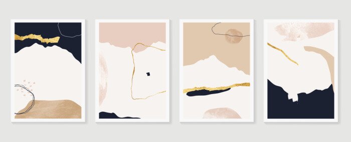 Bild Luxury Gold Mountain wall art vector set. Earth tones landscapes backgrounds set with moon and sun.  Abstract Plant Art design for print, cover, wallpaper, Minimal and  natural wall art. 