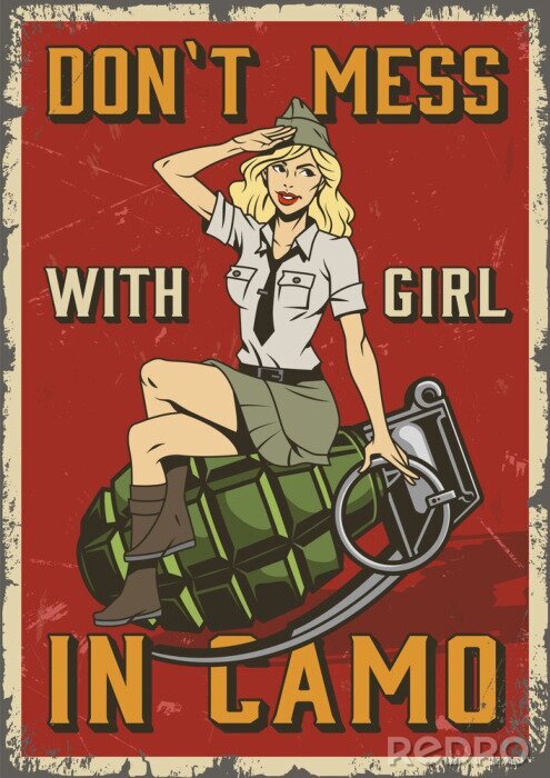 Bild Mädchen auf militärischer Vintage-Illustration