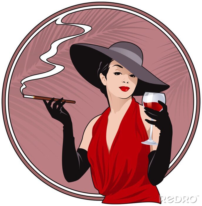 Bild Mädchen mit Wein auf Retro-Grafik