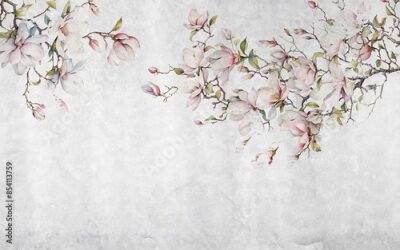 Magnolienblüten auf Zweigen vor Betonhintergrund