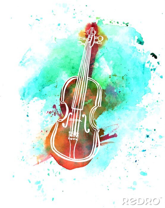 Bild Malerei Instrument Geige auf grünem Hintergrund