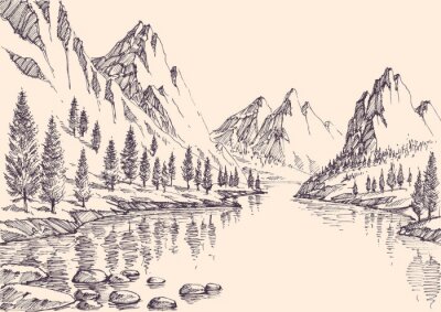 Bild Malerische Landschaft mit einem Fluss in einem Kiefernwald