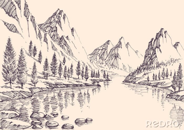 Bild Malerische Landschaft mit einem Fluss in einem Kiefernwald