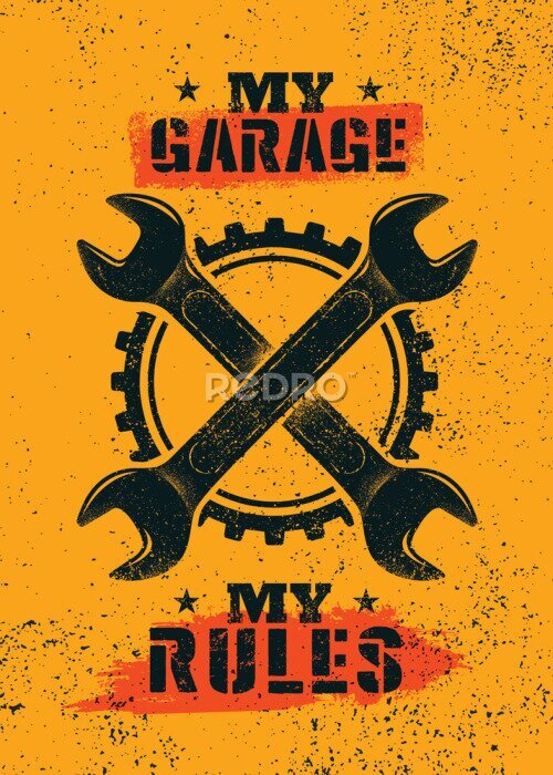 Bild Meine Garage - meine Regeln Typografie im Vintage-Stil