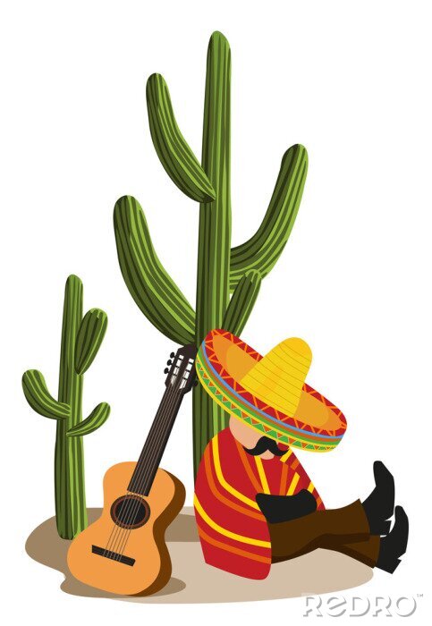 Bild Mexikaner schläft unter einem Kaktus