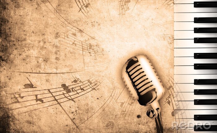 Bild Mikrofon Noten und Klaviertasten Grafik