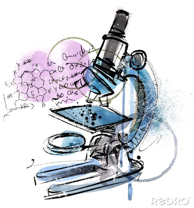 Bild Mikroskop mit Aquarellfarben gemalt