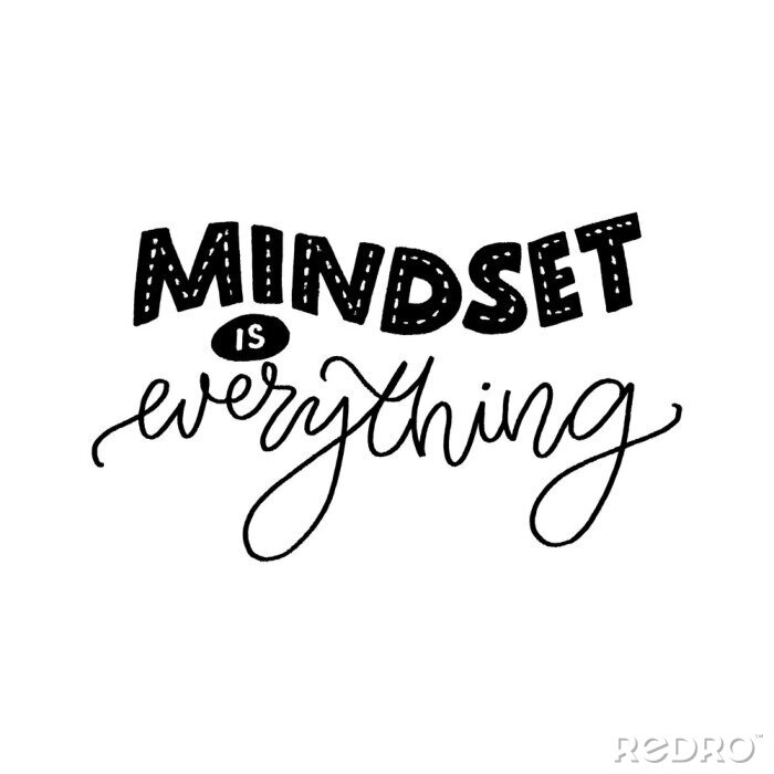 Bild Mindset is everything. Motivational quote about fixed and growth mind set. Inspirational slogan for coaching and business progress. Hand lettering inscription, black vector text isolated on white