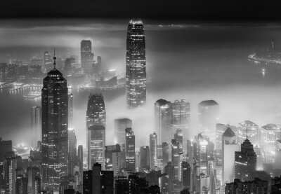  Misty Nachtansicht von Victoria Hafen in Hong Kong Stadt