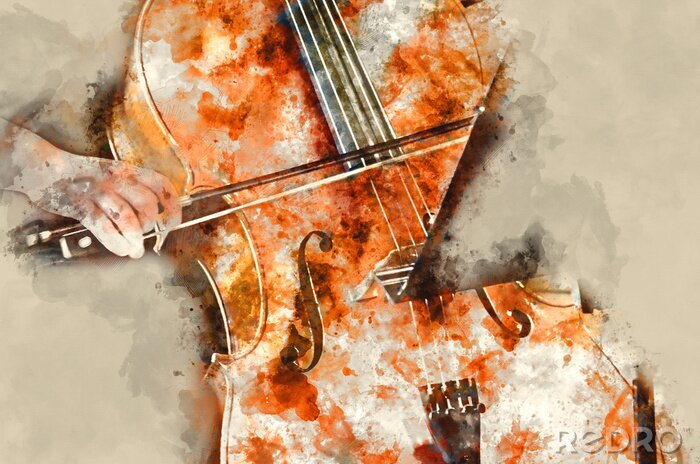 Bild Mit Aquarell bemaltes Instrument Cello und Bogen