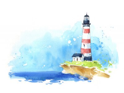 Bild Mit Aquarellfarbe gemalter Leuchtturm