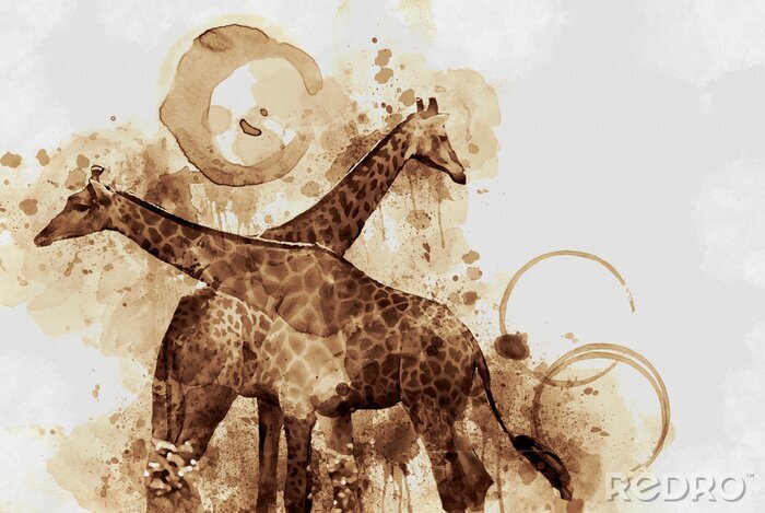 Bild Mit Kaffee gemalte Giraffen