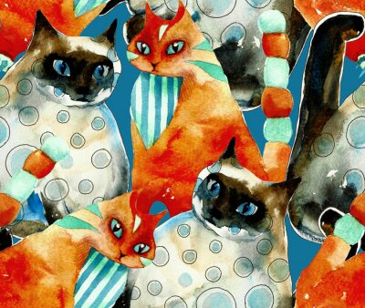 Bild Mit Wasserfarbe gemalte Katzen im Stil der Pop-Art