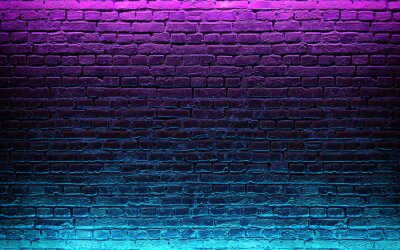 Bild Modern futuristic neon lights on old grunge brick wall room background. 3d rendering