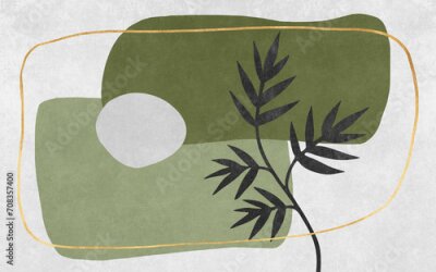 Bild Modern minimalist illustration composed of hand drawn leaves and geometric patterns, abstract wallpaper background, carpet pattern