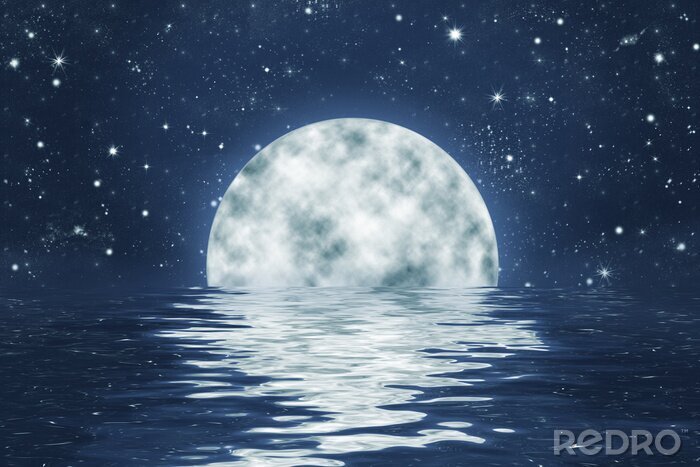 Bild Mond am Sternenhimmel hinter dem Horizont