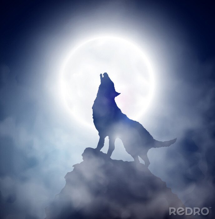 Bild Mond anheulender Wolf