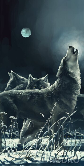 Bild Mond anheulender Wolf