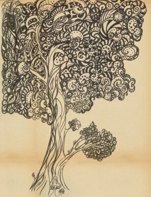 Monochrome Illustration mit einem Baum