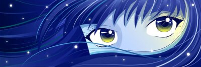 Moonie - blauhaariges Manga-Mädchen