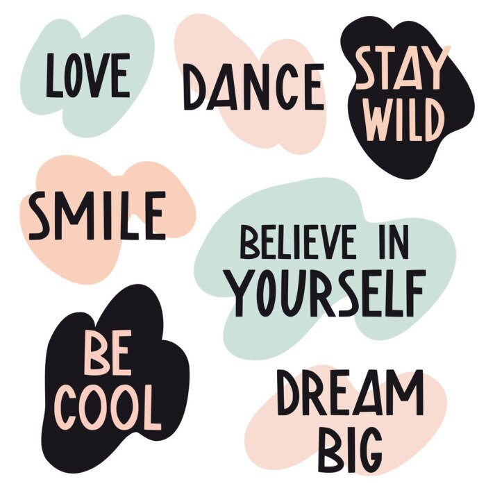 Bild Motivierende Aufschriften auf bunten Wolken