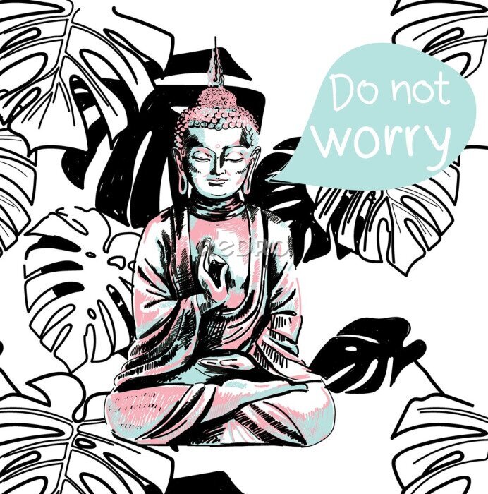 Bild Motivierendes Zitat mit Buddha auf Blätter-Hintergrund