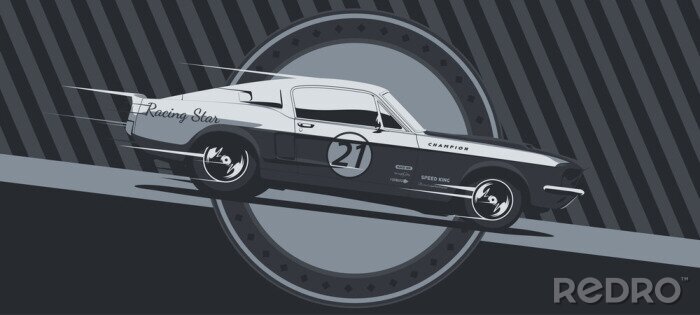 Bild Muscle car on racing, vintage colors, vector illustration.
