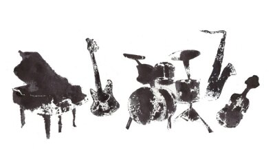 musical instruments, black and white graphics, abstraction