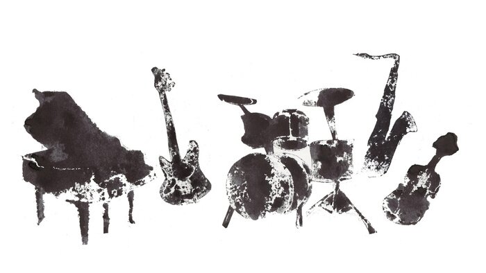 Bild Musical instruments, black and white graphics, abstraction