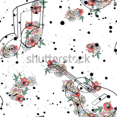Bild Musik Gitarre Illustration mit Blumen