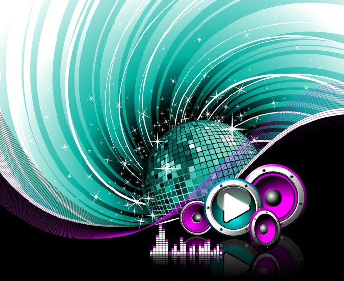 Bild Musikalische Discokugel und Lautsprecher