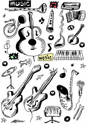 Bild Musikalische Skizze mit Instrumenten