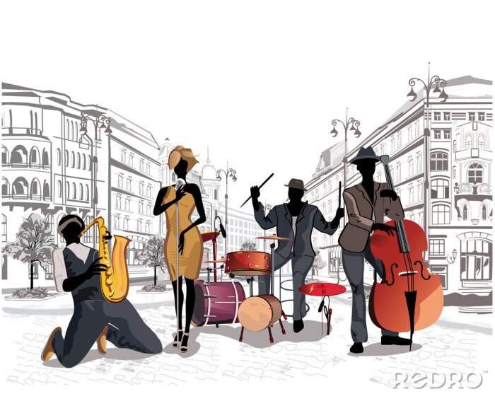 Bild Musikbands Jazz auf der Straße bunte Grafik