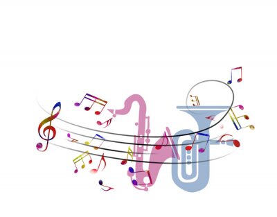 Bild Musikinstrumente fünf Notenlinien und Noten