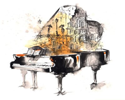 Musikinstrumente Klavier mit Aquarellfarben gemalt