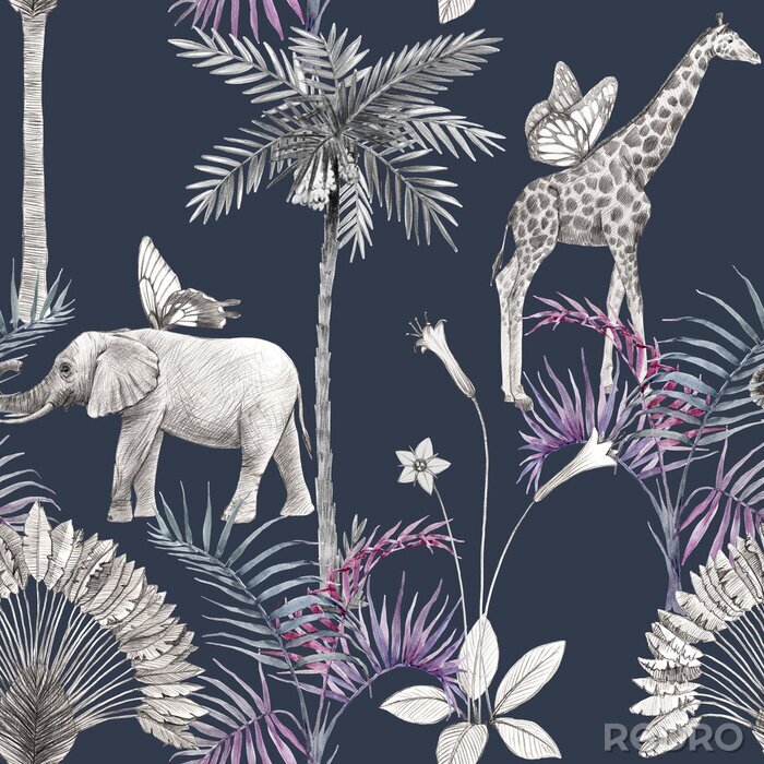 Bild Muster mit Giraffen auf blauem Hintergrund