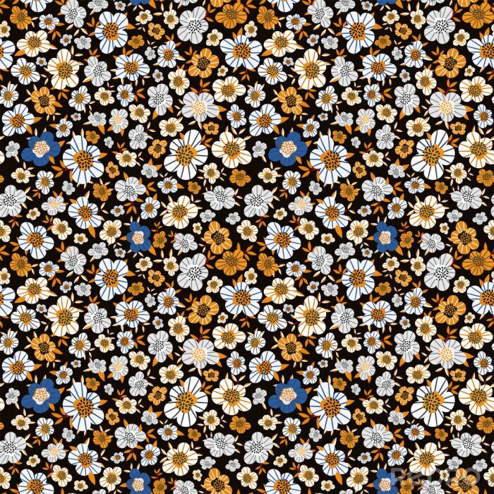 Bild Muster mit kleinen Blumen auf schwarzem Hintergrund