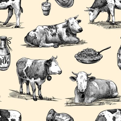 Bild Muster mit Kühen im Vintage-Stil