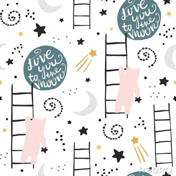 Bild Muster mit Teddybären Sternen und Mond
