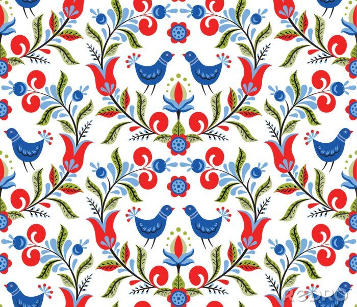 Bild Muster mit Vögeln und Blumen
