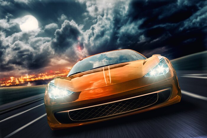 Bild Nachtfahrt im orangefarbenen Auto