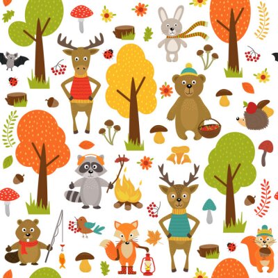 Nahtlose Muster mit Tieren von Wald auf weißem Hintergrund-Vektor-Illustration, eps