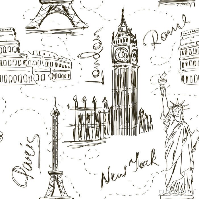 Bild Nahtloses Muster der architektonischen Wahrzeichen