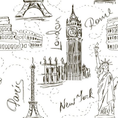 Tapete Nahtloses Muster der architektonischen Wahrzeichen