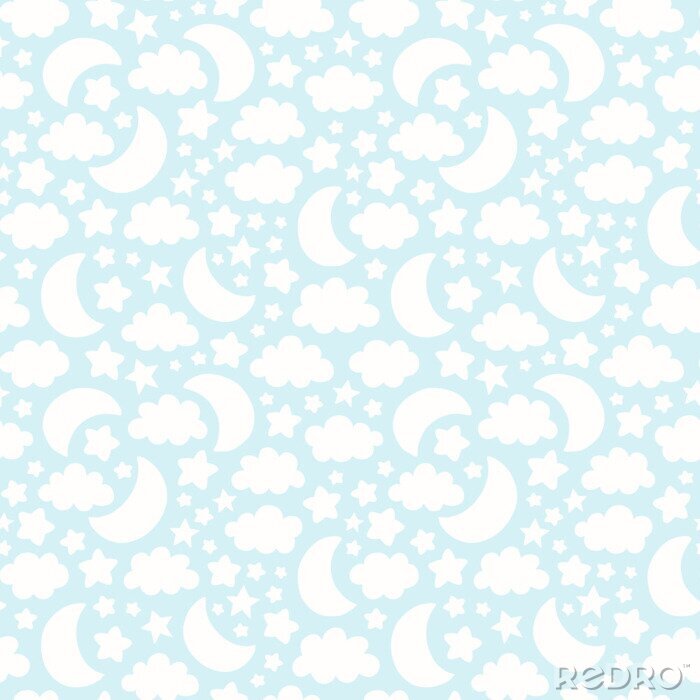 Bild Nahtloses Muster des Vektors mit Silhouetten des Mondes, der Wolke und der Sterne.  Nettes Baby, Kinderhintergrundillustration.