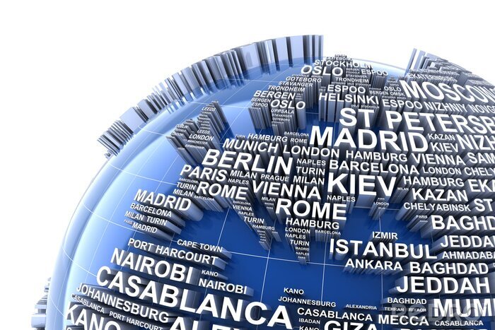 Bild Namen europäischer Städte auf dem Globus