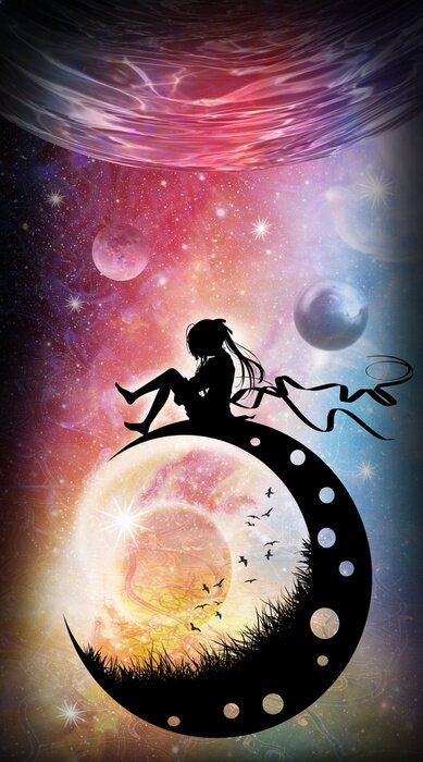 Bild Neue Welt neues Leben einsamen Anime Mädchen im Weltraum Silhouette Kunst Foto Manipulation