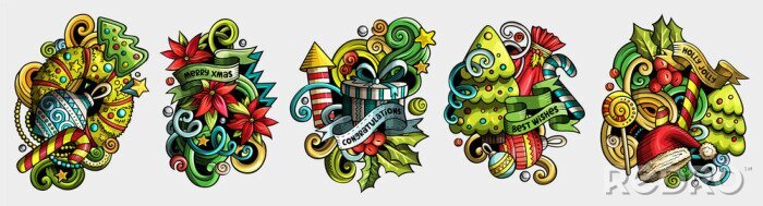 Bild New Year cartoon vector doodle designs set