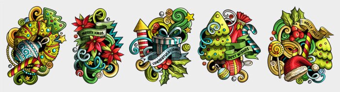 Bild New Year cartoon vector doodle designs set