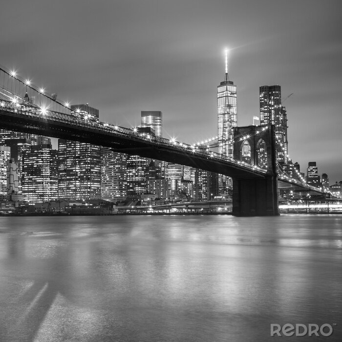 Bild New York bei Nacht Brooklyn Bridge